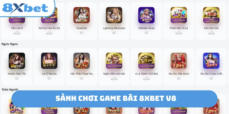 Sảnh chơi game bài 8xbet V8