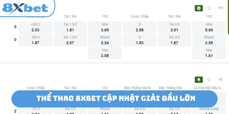 Thể thao 8xbet cập nhật giải đấu lớn