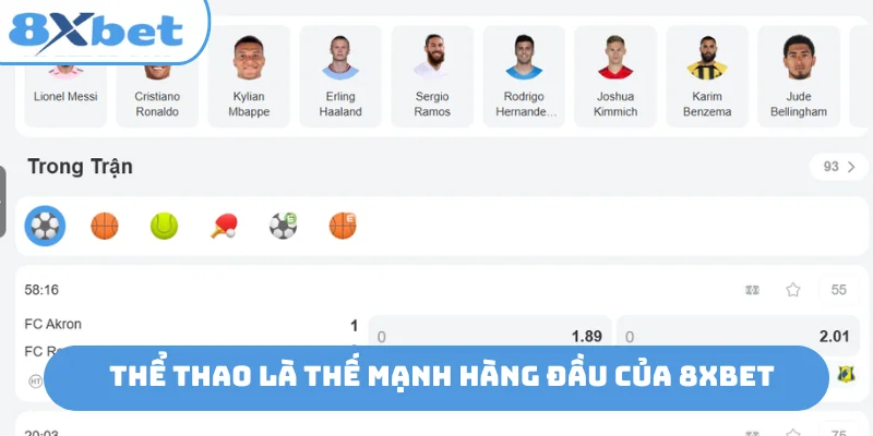 Thể thao là thế mạnh hàng đầu của 8xbet